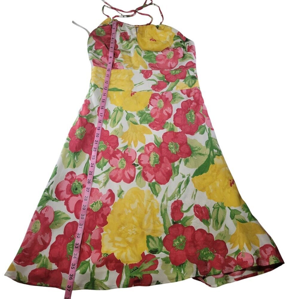 Ann Taylor Loft Yellow & Red Summer Casual Resort Floral Halter Dress Size 4 - Picture 4 of 7